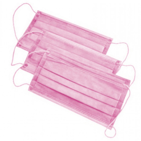 Маска трехслойная на резинке (цвет розовый)